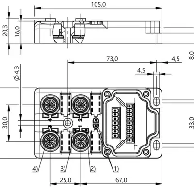 Распределительная коробка Balluff BPI 4M4A5P-2K-00-TP0G