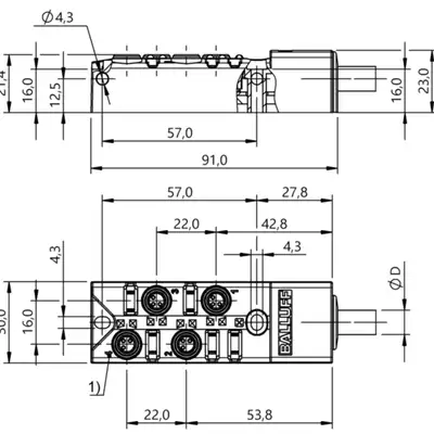 Распределительная коробка Balluff BPI 4M3030-5K-B0-KPX60-050