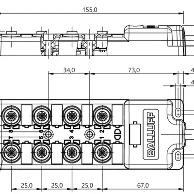 Распределительная коробка Balluff BPI 8M4A50-2K-B0-KPXL0-100